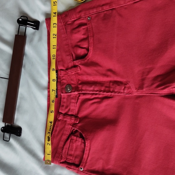 Red denim straight leg ankle length jeans - Picture 4 of 5